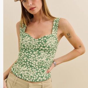 Reformation Green Floral Tank Top